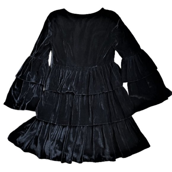 Vintage Dresses & Skirts - Vintage ruffles tiered black velvet dress